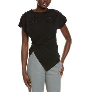Gracia Womens  Beaded Drape T-Shirt, Black